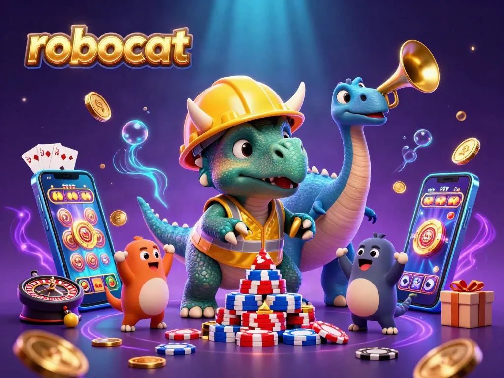 robocat celebrates gaming success with vibrant casino elements, creating a festive atmosphere.